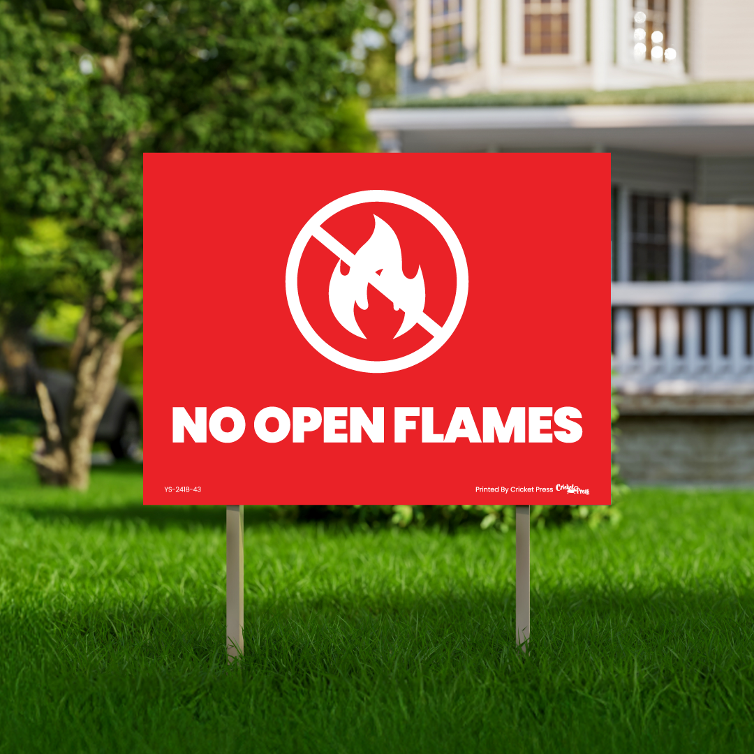 No Open Flames Yard Sign with H Post